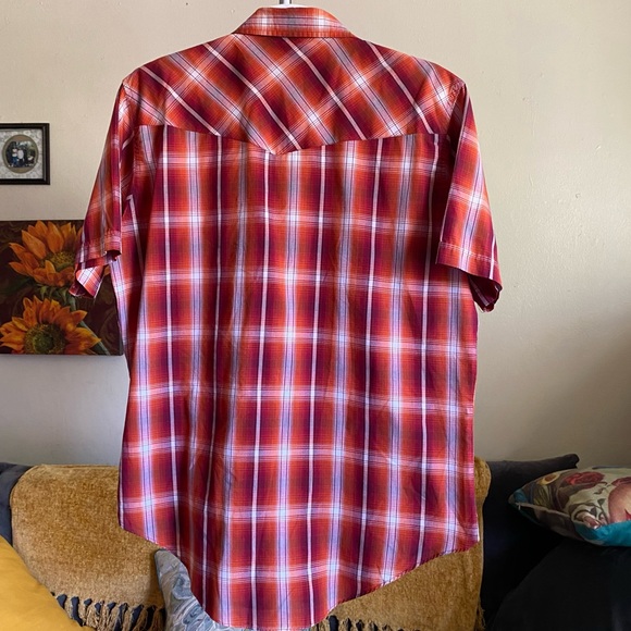VTG Western Cowboy Ely Cattleman Pearl Snap Red Orange Plaid Tall Man XL 17 1/2 - Picture 6 of 15